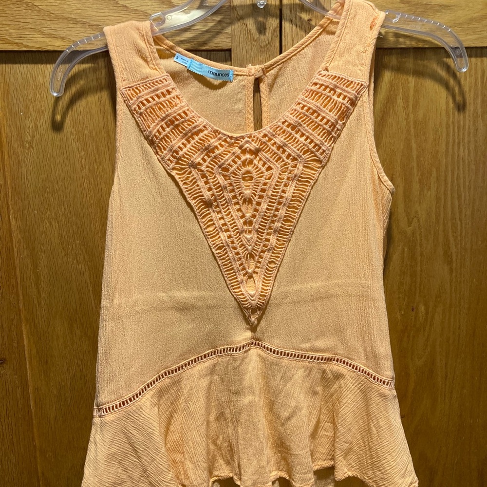 Maurices Apricot Sleeveless Blouse with Crochet Accent